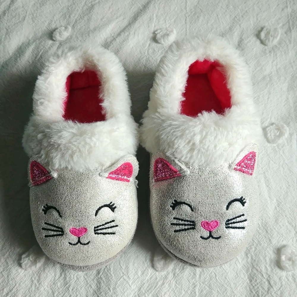 Silver glitter cat slippers toddlers 7-8